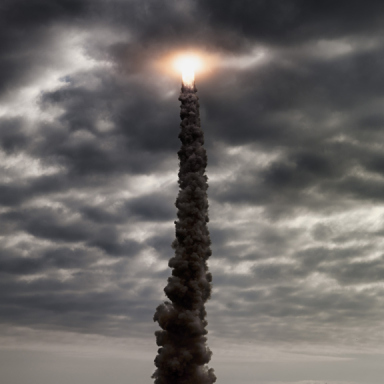 © Dan Winters, Endeavour Passes Through the Clouds, May 16, 2011. Courtesy Fahey/ Klein Gallery.